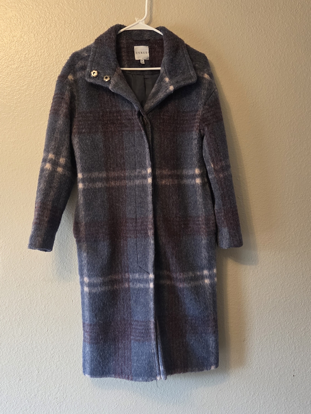 Cyrus Long Plaid Wool-Blend Coat in Blue Casual Date Fall Maximalist